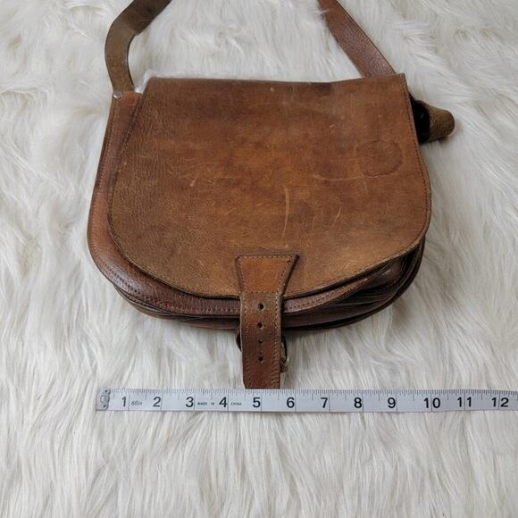Vintage 70s Saddle Chestnut Crossbody Satchel Messenger Tote Bag - Picture 7 of 7